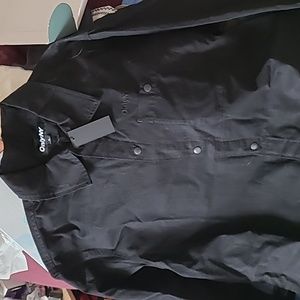 Onlyny cotton ripstop full buttonup black collared long sleeve shirt